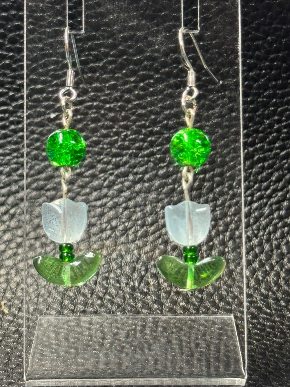 White Frosted Glass Tulip Drop Earrings